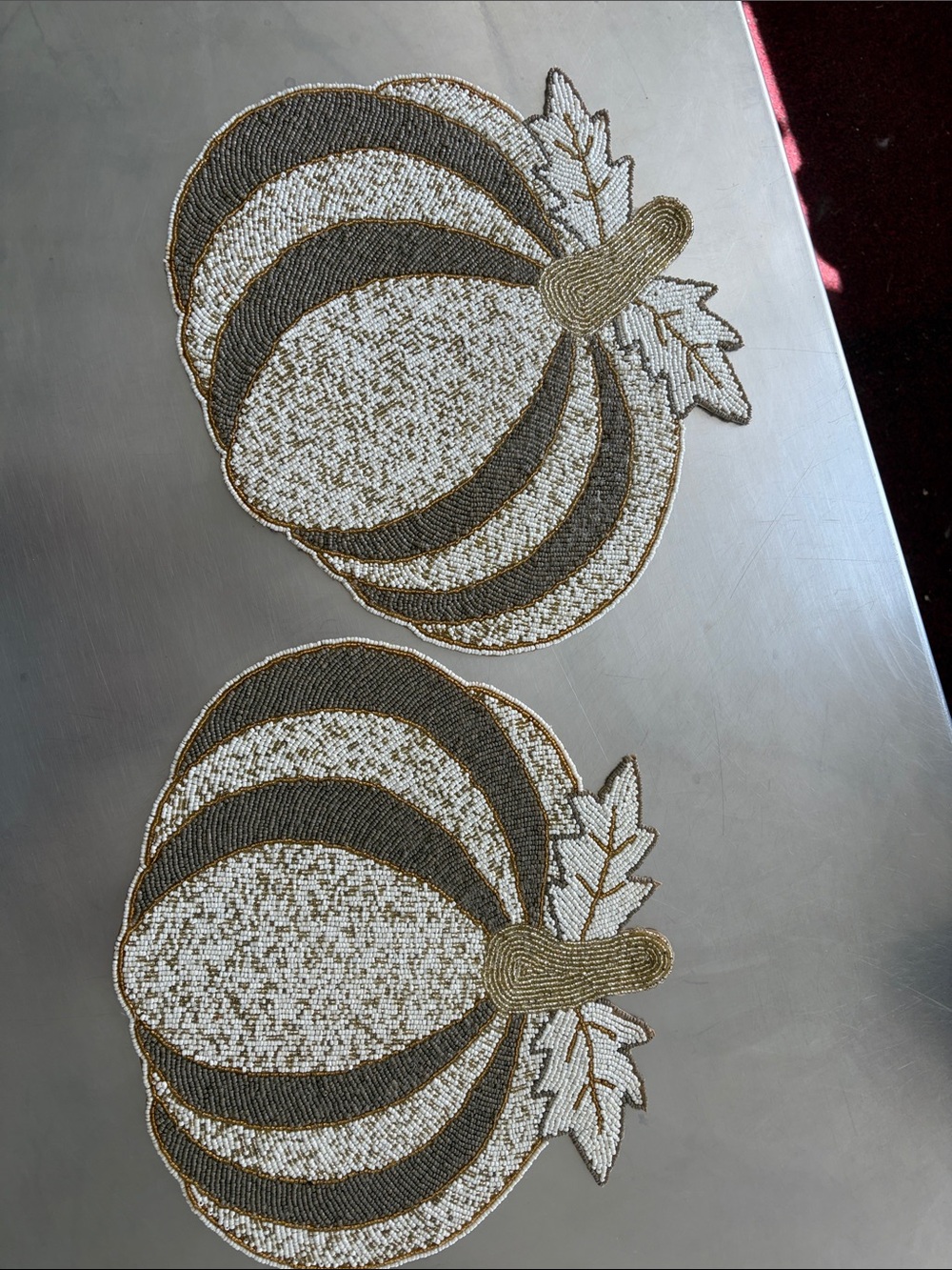 Decorative Pumpkin Placemat Pair – Gold & Cream Embroidered Set